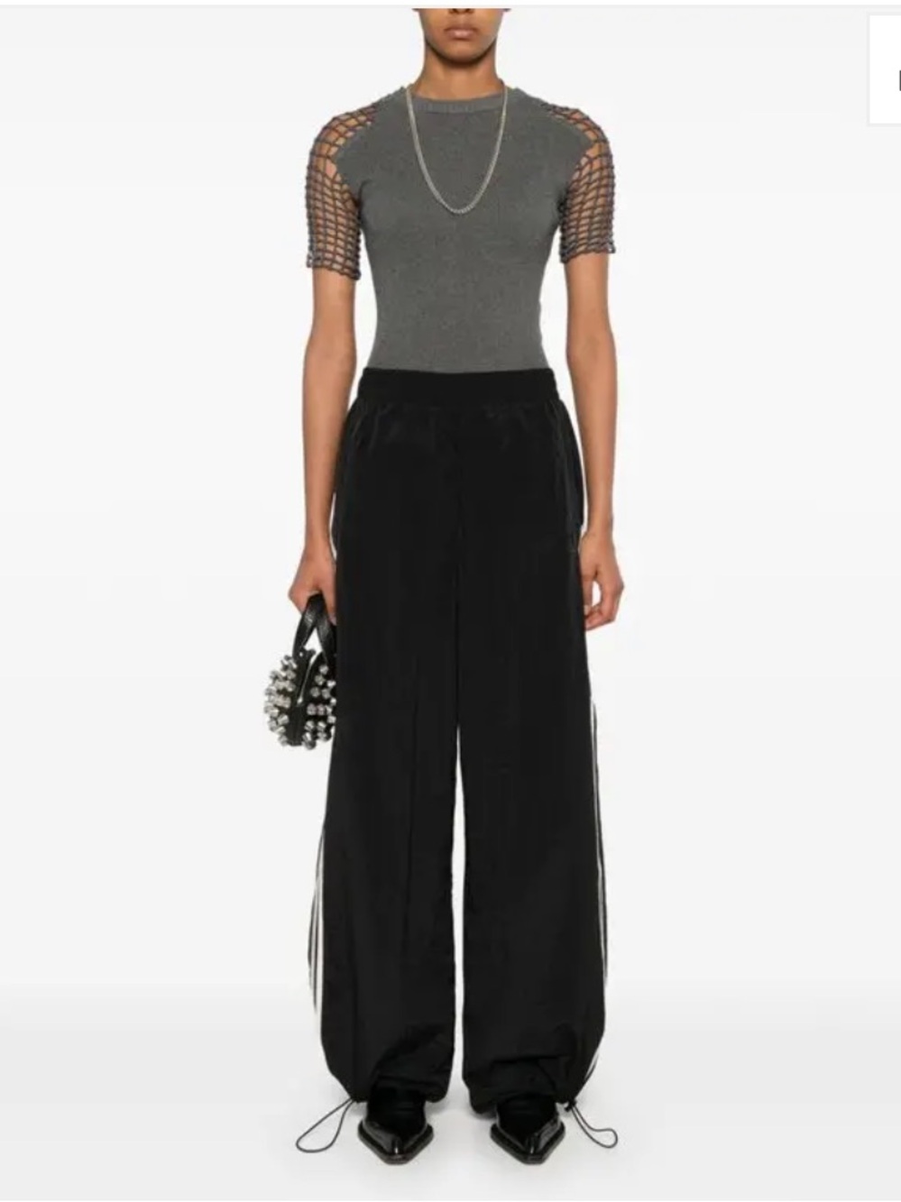adidas Wide-Leg Atlanta Cut Line Track Pants in Black - Picture 2 of 13